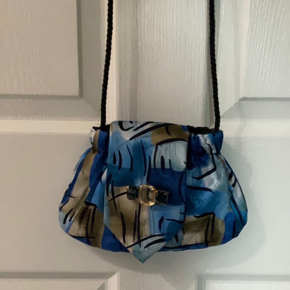 Handmade Man’s Tie Purse with vintage embellishment pin on flap